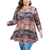 splensive Womens Tunic Tops 3/4 Sleeve Plus Size Crew Neck Swing Flare Loose Fit T-Shirt Blouses to Wear with Leggings