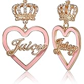Juicy Couture Logo Heart Dangle or Hoop Earrings for Women, Gold-Tone Valentines Earrings with Clear Stones, Juicy Gifts