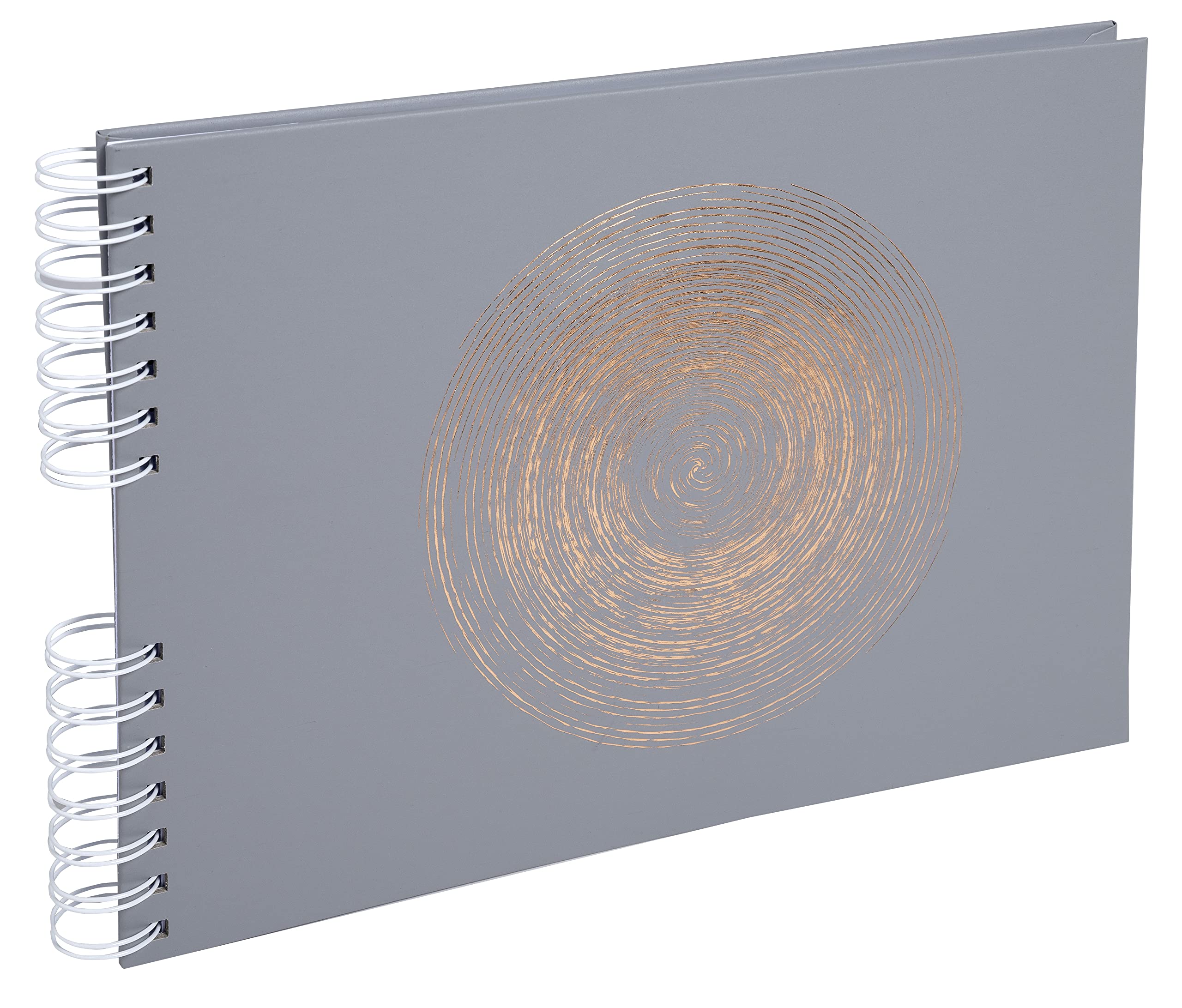 Exacompta - Ref. 16168E - ELLIPSE spiral photo album - 150 photos - 50 white pages - format 32 x 22 cm - gray imitation leather cover with rose gold marking in the shape of an ellipse
