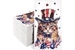 Homlouue 100 PCS Patriotic Napkins, 3 Ply 4th Of July Napkins Paper Hand Towels, Memorial Day Napkins for Veterans Day, Independence Day Napkins for Bathroom Patriotic Party Supplies, Cool Cat Design