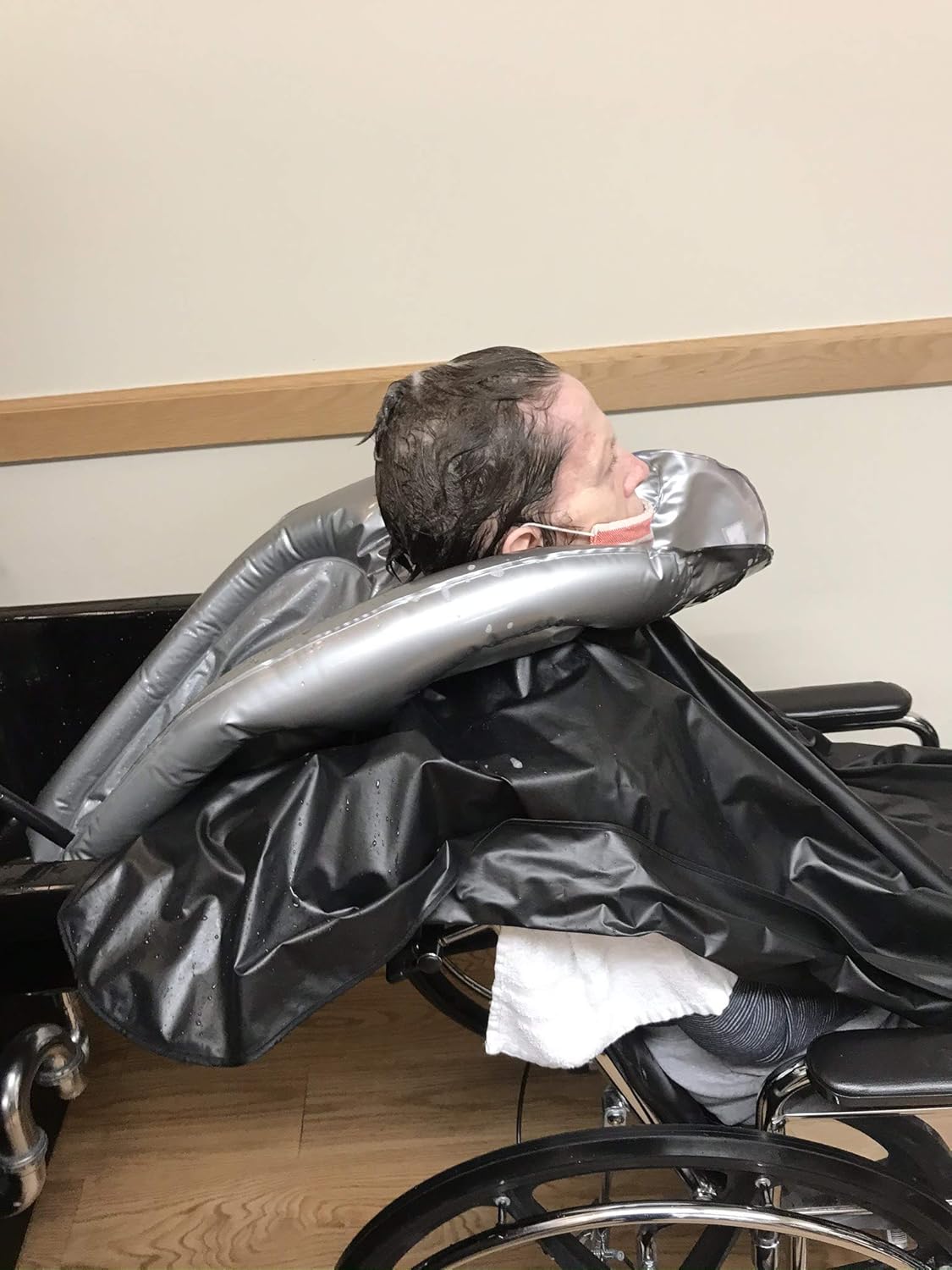Inflatable Shampoo Funnel Cape for Washing Hair in Any Chair and Basin. Portable Device to Use in Salon, at Home, Nursing Home or Hospital to Keep Clothes Dry! Free Pump Included: Kitchen & Dining