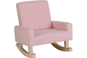 Costzon Kids Sofa, Toddler Rocking Chair with Solid Wood Frame, Linen Fabric, Anti-Tipping Design, Children Furniture Armchair for Kids Room, Nursery, Playroom, Preschool, Gift for Boys Girls (Pink)