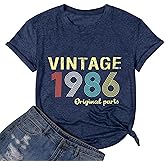 FYAPHION Vintage 1986 T Shirts for Women 40th Birthday Gifts Born in 1986 Tshirt Retro Casual Short Sleeve Tee Tops