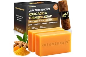 Kojic Acid Soap + African Net Sponge (2 pack X 142g Turmeric bars) Dark spot remover & Scars - Original Japanese Complex Vitamin C, Hyaluronic Acid, retinol, shea butter (Citrus)