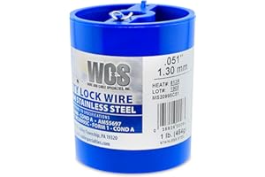 WCS WIRE AND CABLE SPECIALTIES, INC. Lock Wire, T302/304 Stainless, NASM20995, MS20995C, ASTM A580 Cond A, AMS5697.051 in (1.3 mm), 1 lb (0.45 kg) Dispenser Can, approx. 143 ft (43 m)