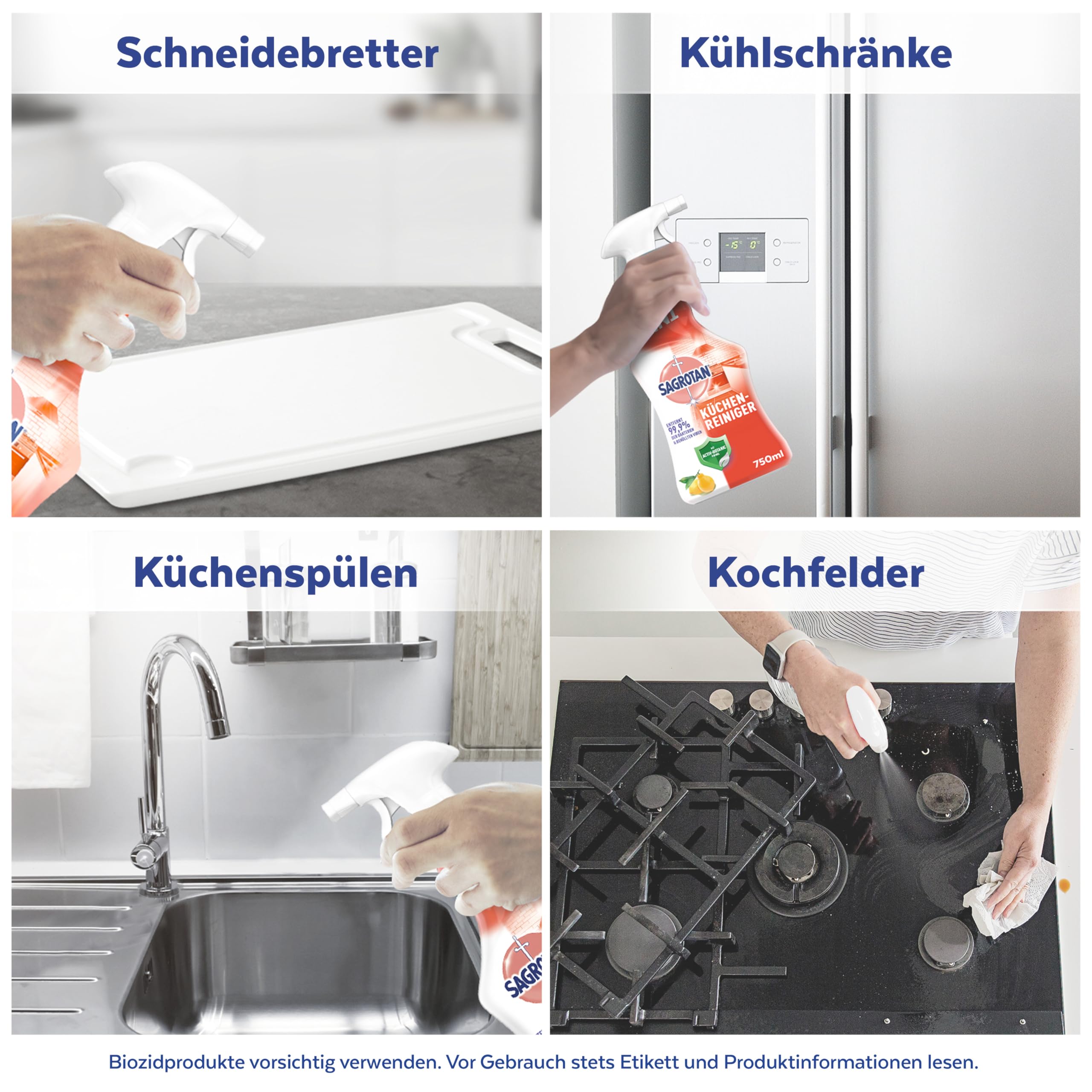 Sagrotan Küchen-Allzweck-Reiniger Spritzige Zitrone – 2in1 Desinfektionsreiniger für die zuverlässige Reinigung von Küchenoberflächen – 4 x 750 ml Sprühflasche 6