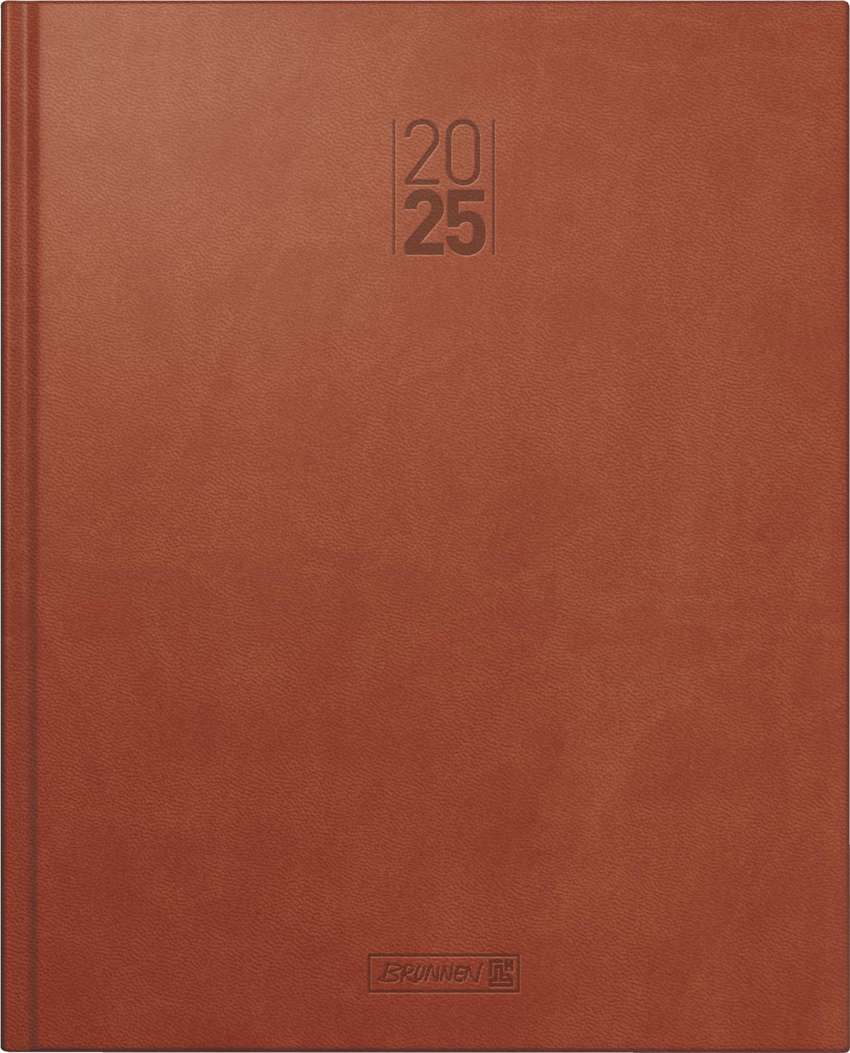 BRUNNEN Book Calendar Model Manager Wt 7 weektimer (2025), 2 Pages = 1 Week, 210 × 260 mm, 160 Pages, Faux Leather Cover, Brown