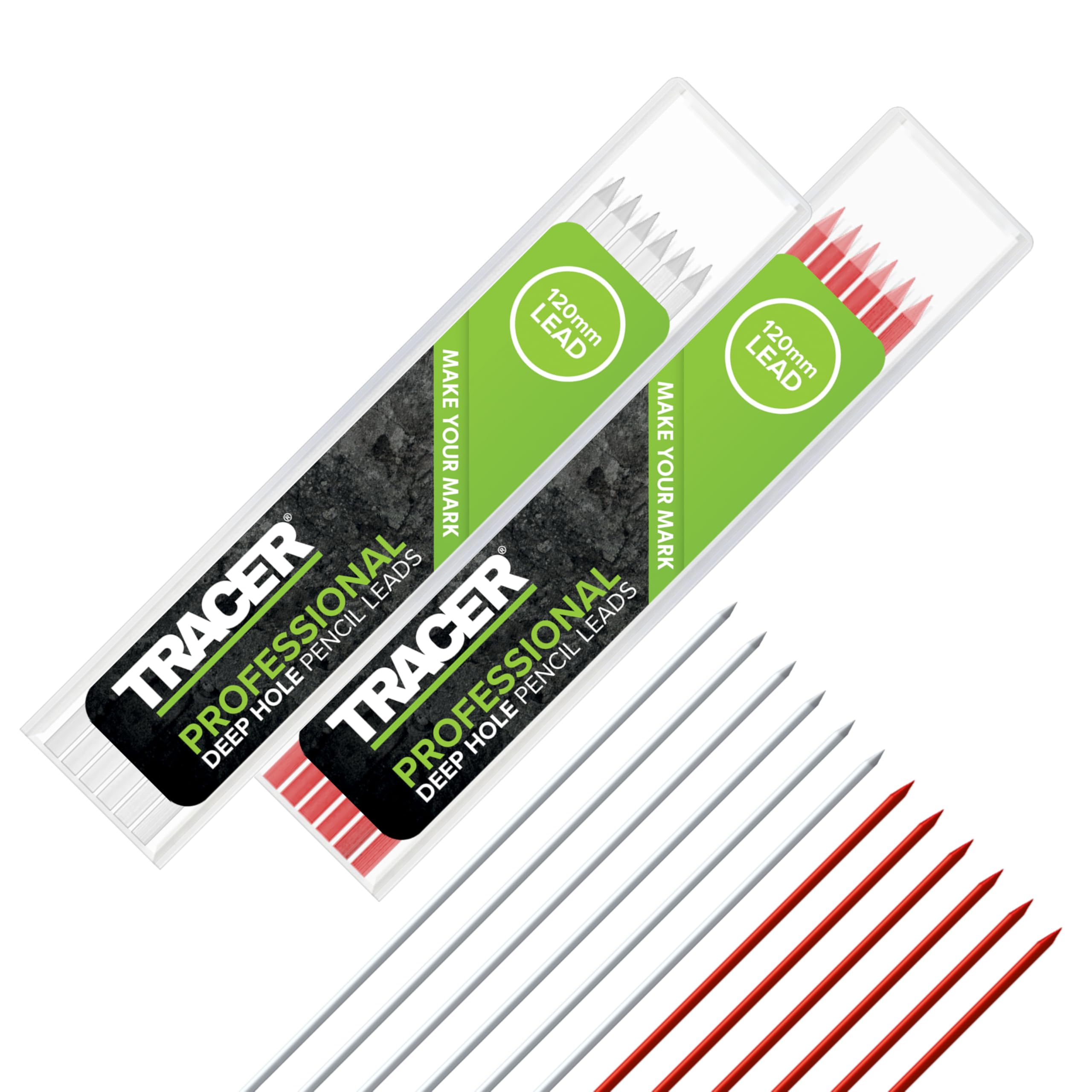 Tracer Deep Hole Pencil Alternative Leads Set - 12 x 2.8mm High-Visibility Coloured Leads: 6 x Red, 6 x White