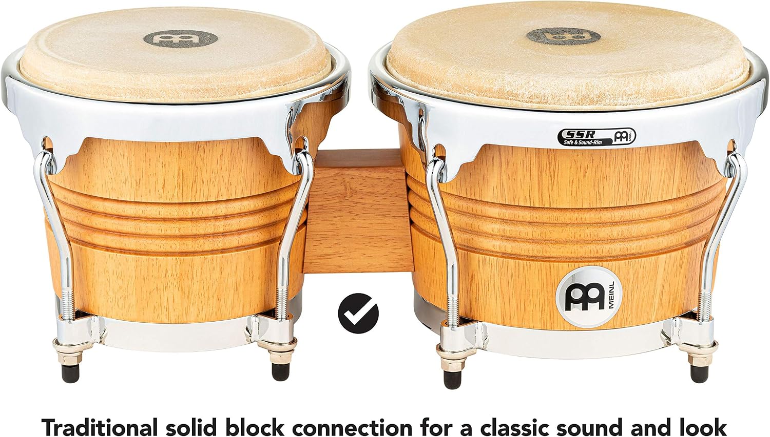Meinl Percussion Bongos Wood Chrome - 2 hand drums with 6.75 and 8 inches - including tuning key - Siam Oak, Natural matte (WB200SNT-M) - Image 3