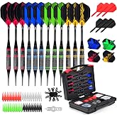 Darts Plastic Tip, Professional Soft Dart Tip Set, 12Pcs 18Gram with 120 Extra Tips, 6 One-Piece Dart Wings, Flight Protector, Tool Wrench, Storage Case, Plastic Darts for Electronic Dart Board