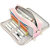 Vocuer Large Capacity Special Aesthetic Pencil Case Organizer with 3 Compartments, Big Preppy School Pencil Pouch Bag for Girls Women Adults, Pencil Holder Pen Pouch Cases (Pink 2)