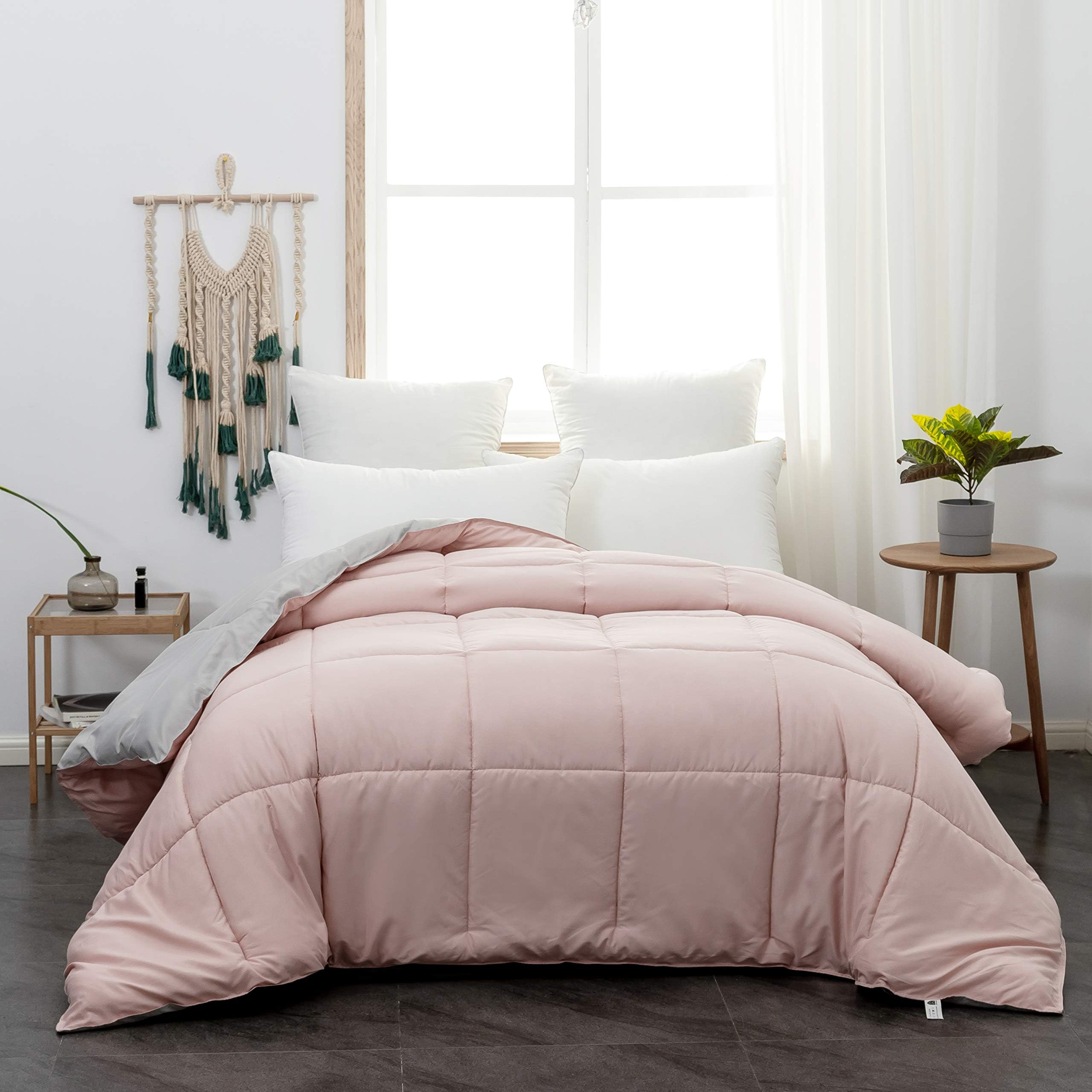 Mohap Comforter Full Pink Ultra Warm Fluffy Down Duvet Lightweight Premium Brushed Microfiber 250GSM Soft and Comfortable Bicolor