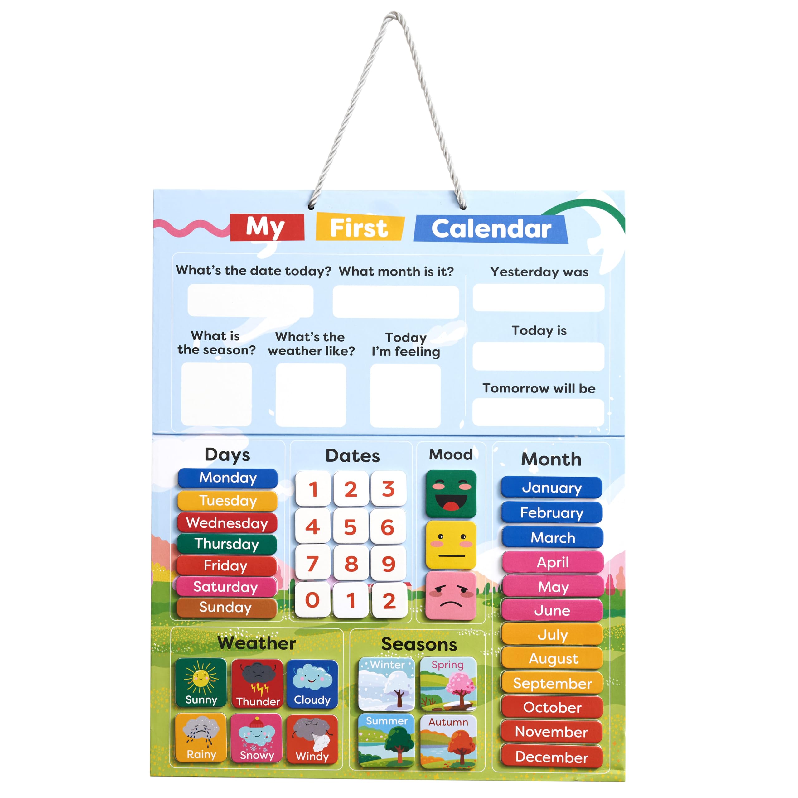 Chuckle My First Calendar for Kids - Days of the Week & Weather Learning Chart - 40 x 32cm, Magnetic with Hanging Loop, Educational Children Toy for Home & Classroom
