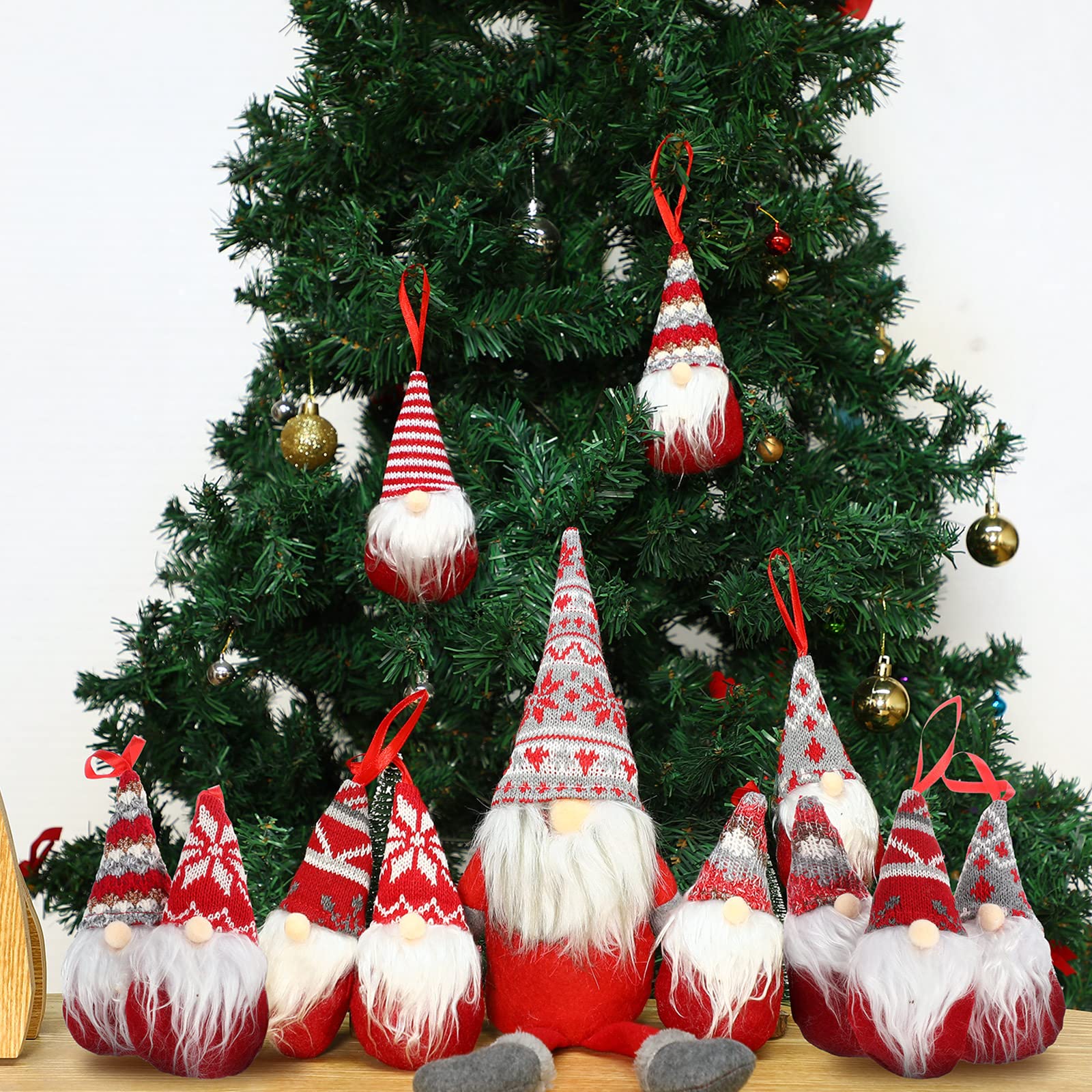 13 Pieces Christmas Plush Gnome Set, Include Christmas Long Leg Plush Gnome Decor Shelf Gnome Xmas Decor, 12 Pieces Tree Hanging Santa Elf Decor Gnome Plush Doll Hanging Ornament for Home Christmas