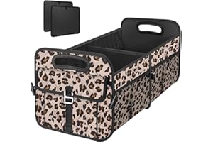 Olosar Trunk Organizer for Car, Collapsible Car Organizers and Storage - Portable Trunk Organizer SUV Car Accessories for Women/Men for Any Car, SUV, Mini-Van, Large, Leopard Print