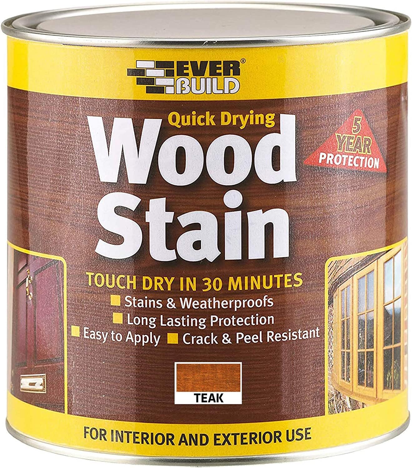 Everbuild Satin Wood Stain – Indoor And Outdoor Use – Weatherproof – UV-Resistant – Quick Drying – Solvent Free – Teak – 750ml