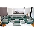Arabic Floor Cushion, Majlis Sofa, Bench Cushion, Moroccan Sofa Set, Turkish Floor Sofa, Floor Seating, Sofa Set Living Room, Diwan Sofa (8'' Thickness Sofa, U Sofa + Ottoman + Pillows, Green)