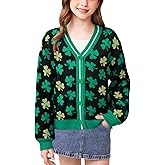 IIMMER Girls Valentine’s Day Heart Button V-Neck Knit Cardigan St Patricks Lucky Shamrock Sweater 6-14 Years