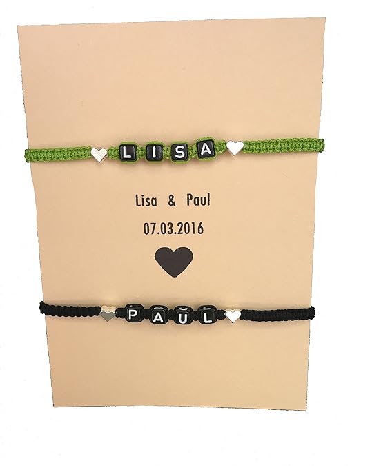 2x Armband Partnerarmband Freundschaft mit Wunschnamen Personalisiert Herz