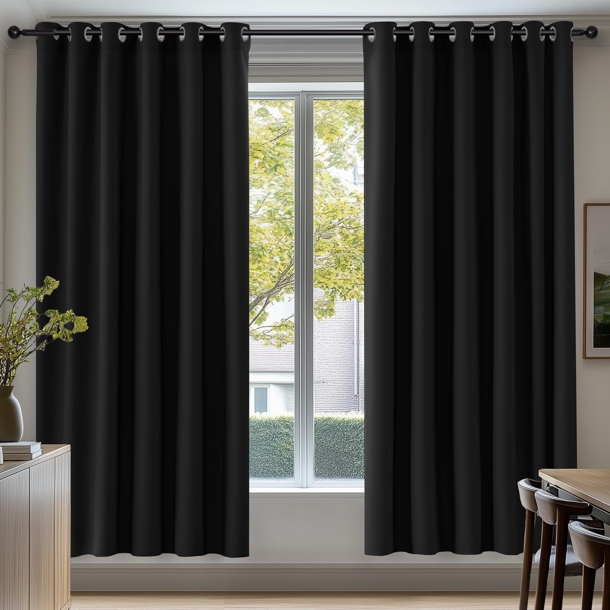Deconovo Thermal Insulated Wide Black out Curtains Energy Saving Noise Reducing Eyelet Blackout Curtains for Living Room Bedroom, 90 x 72 Drop Inch, 1 Pair, Black — image 1