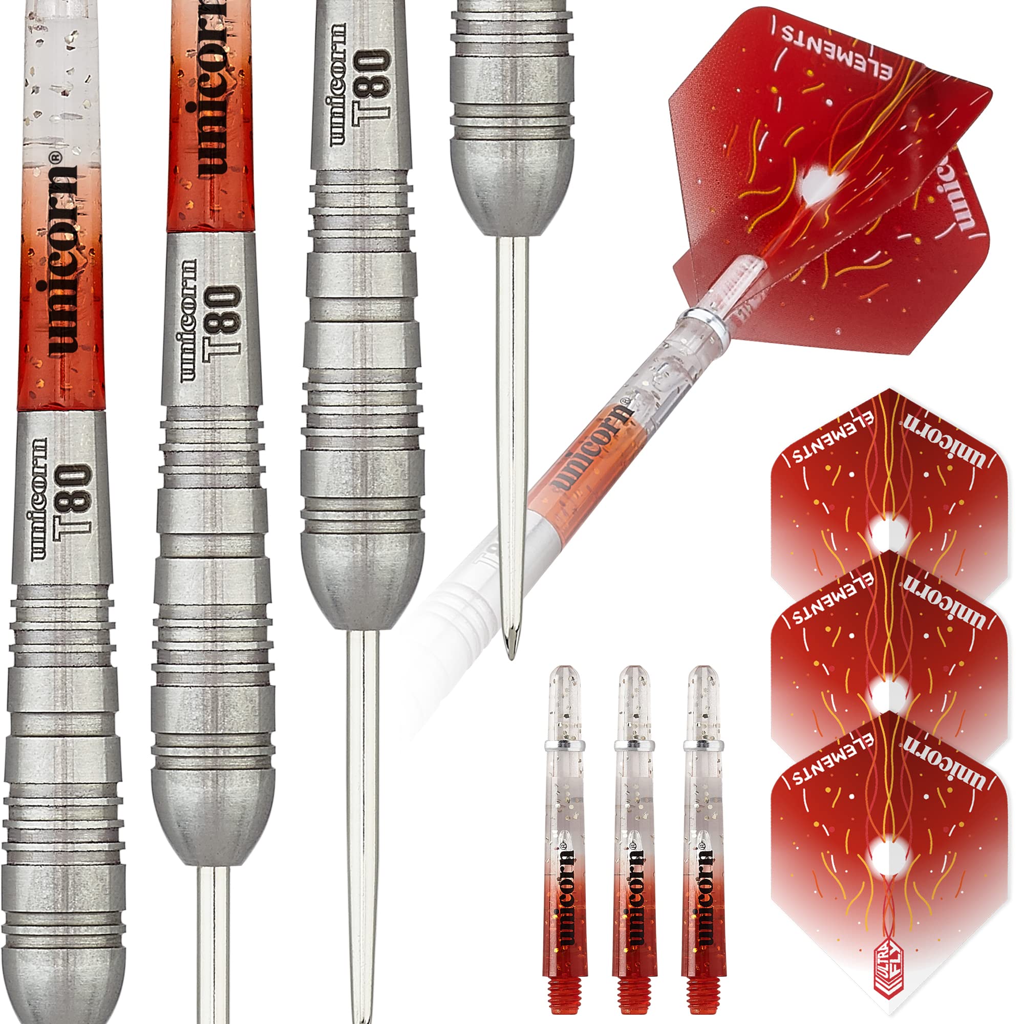 Unicorn Steel Tip Professional Darts Set | Core Striker Series Style 4 | 80% Natural Tungsten Barrels | 23 g