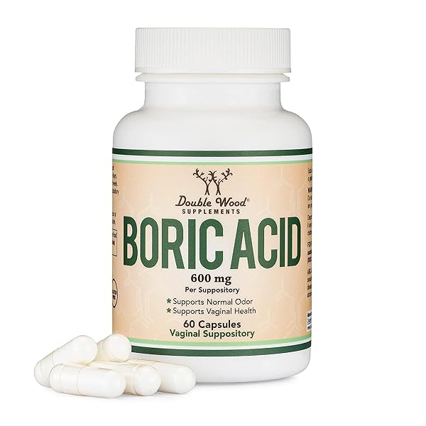 BORIC ACID SUPPOSITORIES (600MG VAGINAL SUPPOSITORY, 60 COUNT) SUPPORTS VAGINAL PH BALANCE, ODOR CONTROL (USP MEDICAL GRADE FINE POWDER, EASY DISSOLVE, THIRD PARTY TESTED) BY DOUBLE WOOD