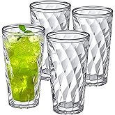 Amazing Abby - Alps - 22-Ounce Insulated Plastic Tumblers (Set of 4), Double-Wall Plastic Drinking Glasses, All-Clear High-Balls, Reusable Cups, BPA-Free, Shatter-Proof, Dishwasher-Safe