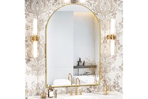 Antok Arch Bathroom Mirror, 24"x36" Wall Mounted Mirrors for Bathroom, Black Vanity Mirror with Metal Frame for Bedroom, Entryway, Living Room, Gold