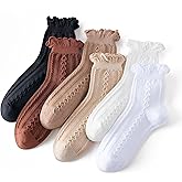 bropapa Women's Ruffle Socks,Cute Knit Patterned, Ankle Casual Fashion Dress Socks,Thin Lettuce Frilly Cuff for Girls 6 Pack
