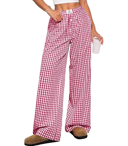 Amazon.com: SOLY HUX Girl's Plaid Gingham Baggy Pants Elastic High