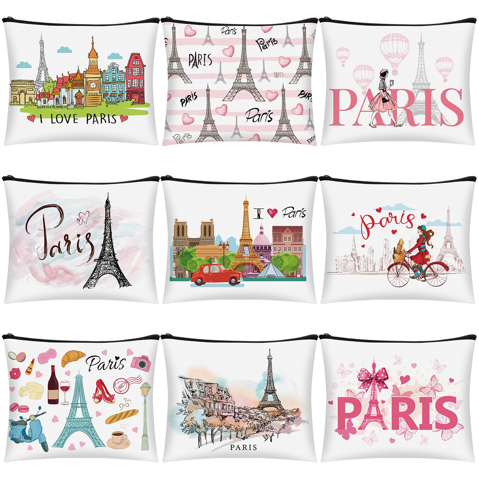 Photo 1 of Huhumy 9 Pcs Paris Cosmetic Bag New York Souvenir Zipper Pouch Los Angeles Souvenir Gifts Italy Paris Broadway Alaska Makeup Purse for Girls Women Traveler Birthday Christmas Party Favors