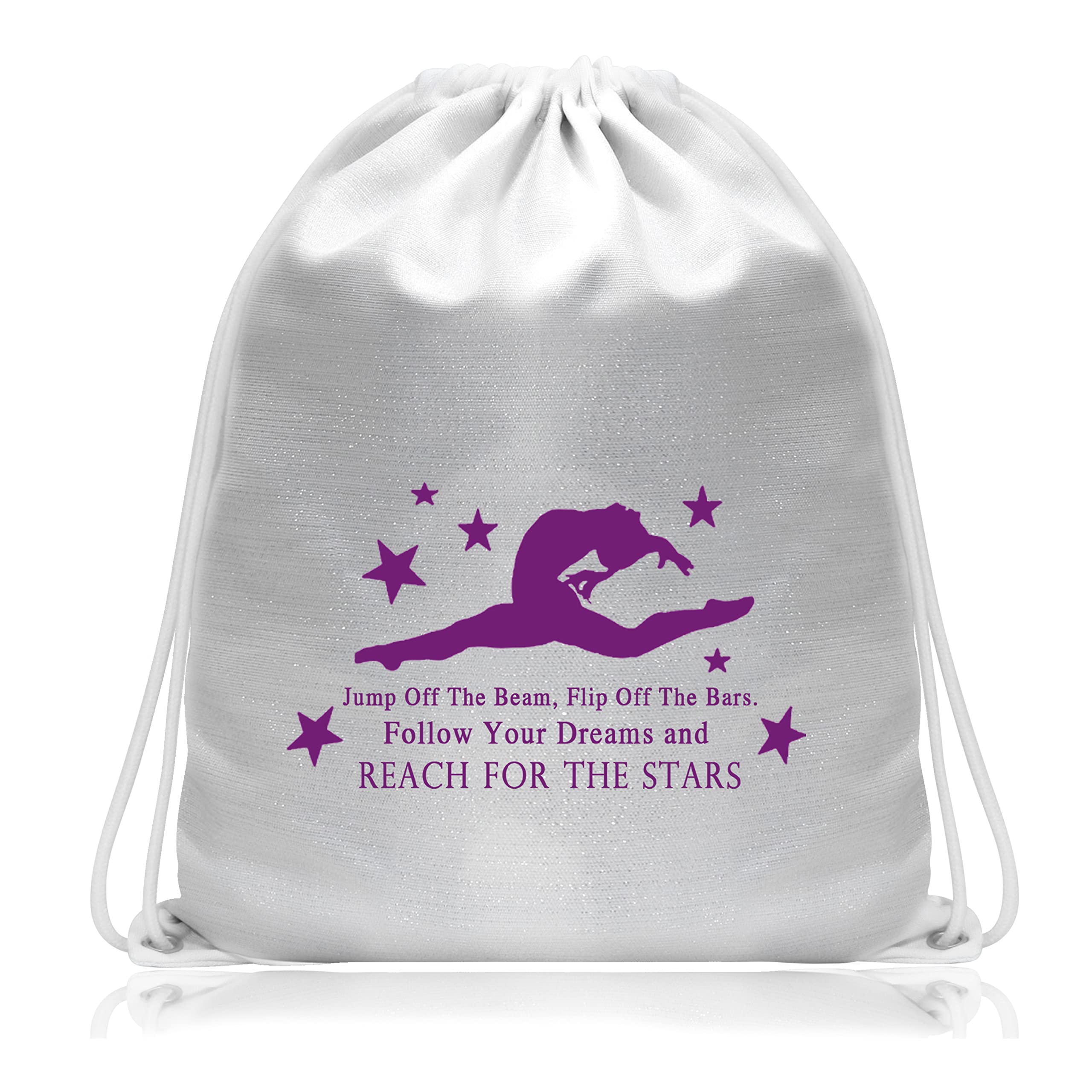 PLITI Gymnastics Drawstring Bags For Girls Gymnasts Gift Jump Off The Beam Flip Off The Bars String Backpack For Gym Dancing (Jump off the beam SSbpU)