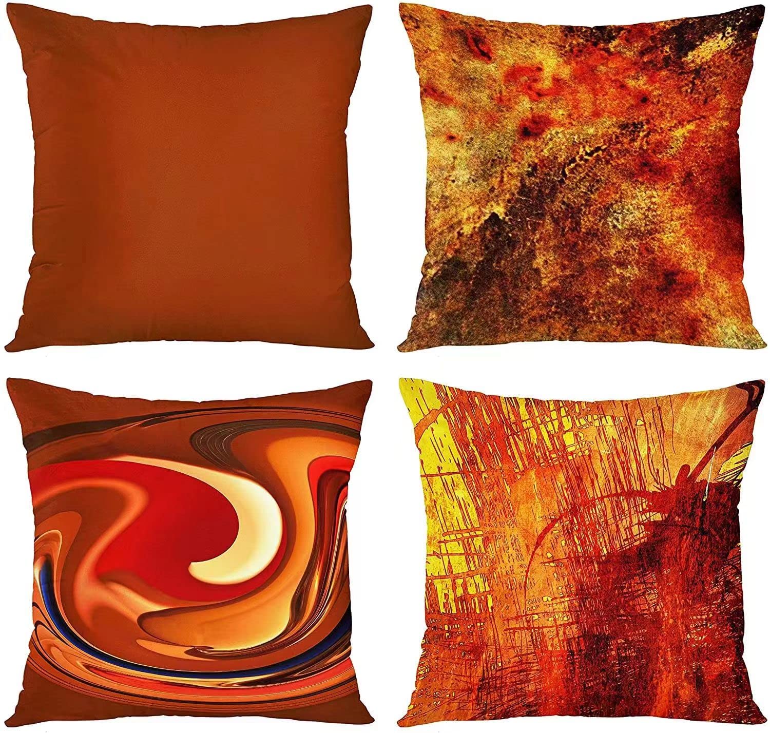 TOMMO Set of 4 Cushion Covers 45 x 45cm Burnt Orange Abstract Red Tan Funky Watercolor Grunge Monochrome Decorative Throw Pillow Covers Accent Couch Home Decor Square 18x18 Inches Throw Pillow Cases