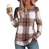 Anbech Long Sleeve Shirts for Women Henley Tops with Buttons Cute Work Outfits Clothes 2026 Fall Fashion Trendy Blouses