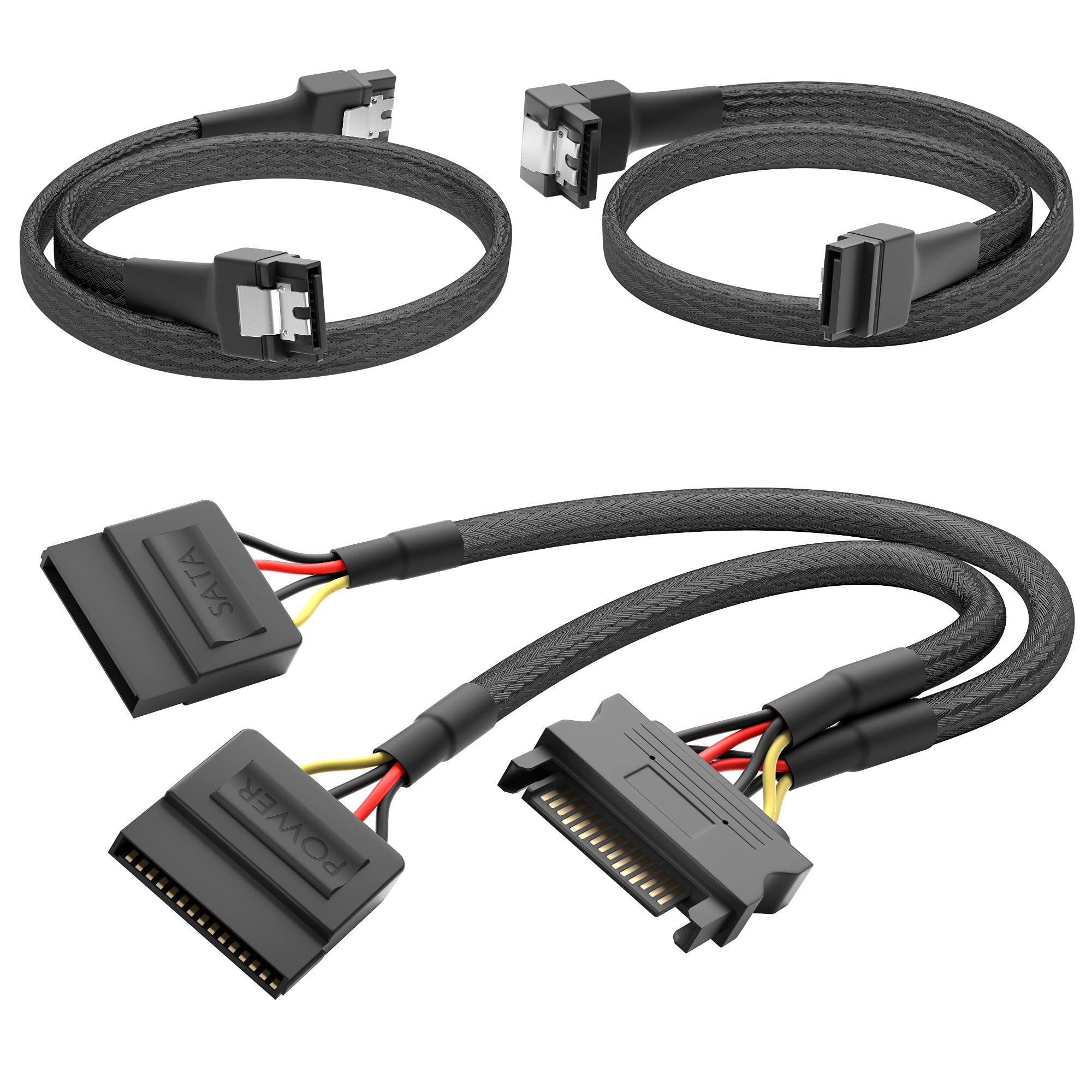 KabelDirekt 30cm SATA Power Cable + 60cm SATA 3 Data Cable 6 Gbit/s 90 Angled