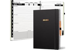 Ensight HARDCOVER Leather Planner 2024 Weekly Monthly - 8.5x11 - Academic Planner Business Personal or Student - Pen Holder, Bookmark, Notes Pages, Thick Paper, July 2024 - June 2025 (Black)