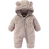 AiWMGL Newborn Baby Bear Outfit With Fold-Over Mittens and Footies Girls Boys Winter Fleece Clothes Hooded Romper Snowsuit