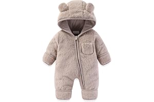 AiWMGL Newborn Baby Bear Outfit With Fold-Over Mittens and Footies Girls Boys Winter Fleece Clothes Hooded Romper Snowsuit