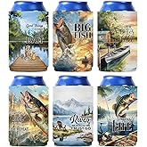Pop Nordic Fishing Can Cooler - Funny Beer Can Sleeves 6 Pack Neoprene Insulated Beer Cozy Bulk for Father's Day Decor Fishing Essentials Gifts for Men