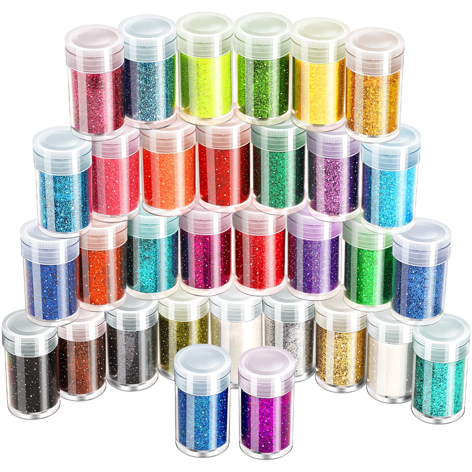 LEOBRO Fine Glitter, Extra Fine Glitter Powder, Craft Glitter for Christmas Epoxy Resin, Body Nail, DIY Tumbler Painting Cards, Wedding Christmas Decoration, 32 Colors