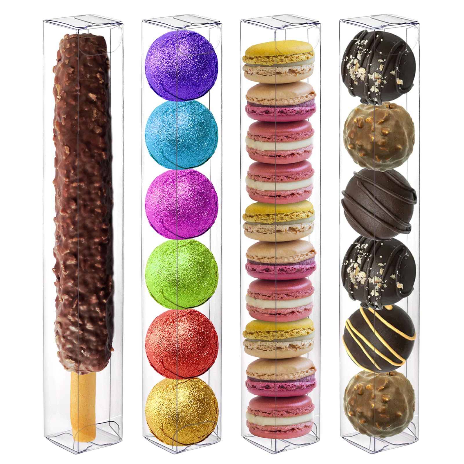 Photo 1 of Bekith 100PCS Clear Pretzel Rod Boxes, 1x1x8 Inches Chocolate Covered Pretzels Rods Box Gumball Boxes, Individual Packaing Gift Box Plastic Favor Boxes for Wedding Baby Shower Party Treats