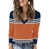 LOMON Womens Dressy V Neck Sweaters Long Sleeve Lightweight Knit Fall Tops | Women Fall Clothes,Elegant Puff Sleeve,Business Casual Outfits,Work Office Tops,Cozy Sweaters,Early Fall Fashion,Soft Knit
