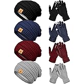 JaGely 8 Pieces Women Winter Hats and Gloves Set Women Warm Touchscreen Knitted Lined Gloves Winter Beanies
