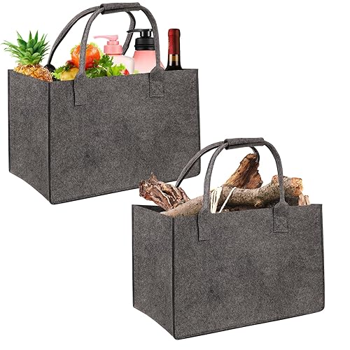 Zouboto 2 Pcs Felt Storage Bag,Shopping Bag,Reusable Storage Basket,Shopper Bag,Small Felt Shopping Basket for Shopping,Travel,Work,Picnic