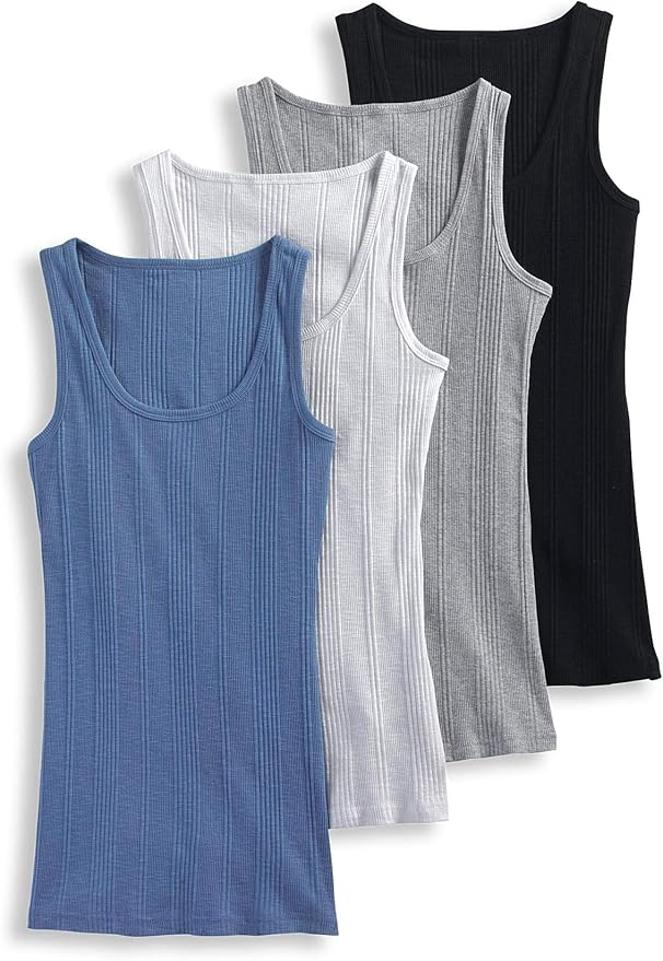 Jockey Women's Tops Ribbed Tank 4-Pack, Assorted, S at Amazon Womenâs Clothing store