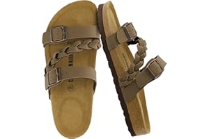 CUSHIONAIRE Women's Lizzy Cork Footbed Sandal - Comfortable, Adjustable Straps, Arch Support, Wide Widths Available, Boho Chic Summer Slides