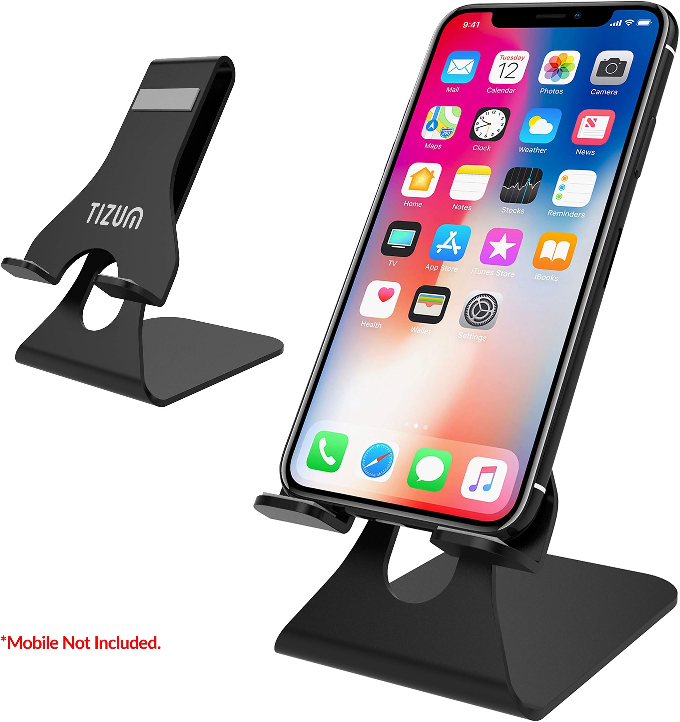Tizum Z45 Anodized Aluminium Mobile Phone Stand Holder for All iPhone, Tablet and Smartphones (Black)
