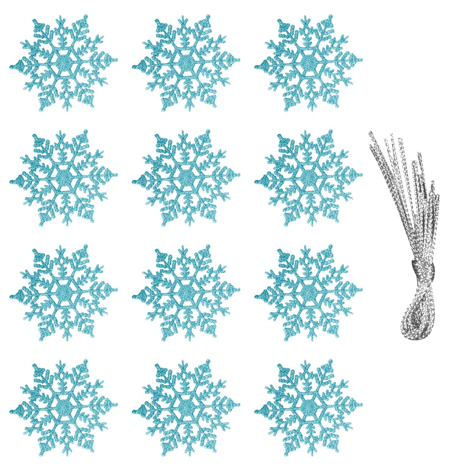 Rumyve 12pcs Winter Snowflake Decorations,3D Plastic Glitter Snowflakes Ornaments,Winter Wonderland Window Decoration Party Winter Wedding Decor(Silver)