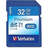 VERBATIM 32GB Premium SDHC Memory Card, UHS-I U1 Class 10, Blue (96871)
