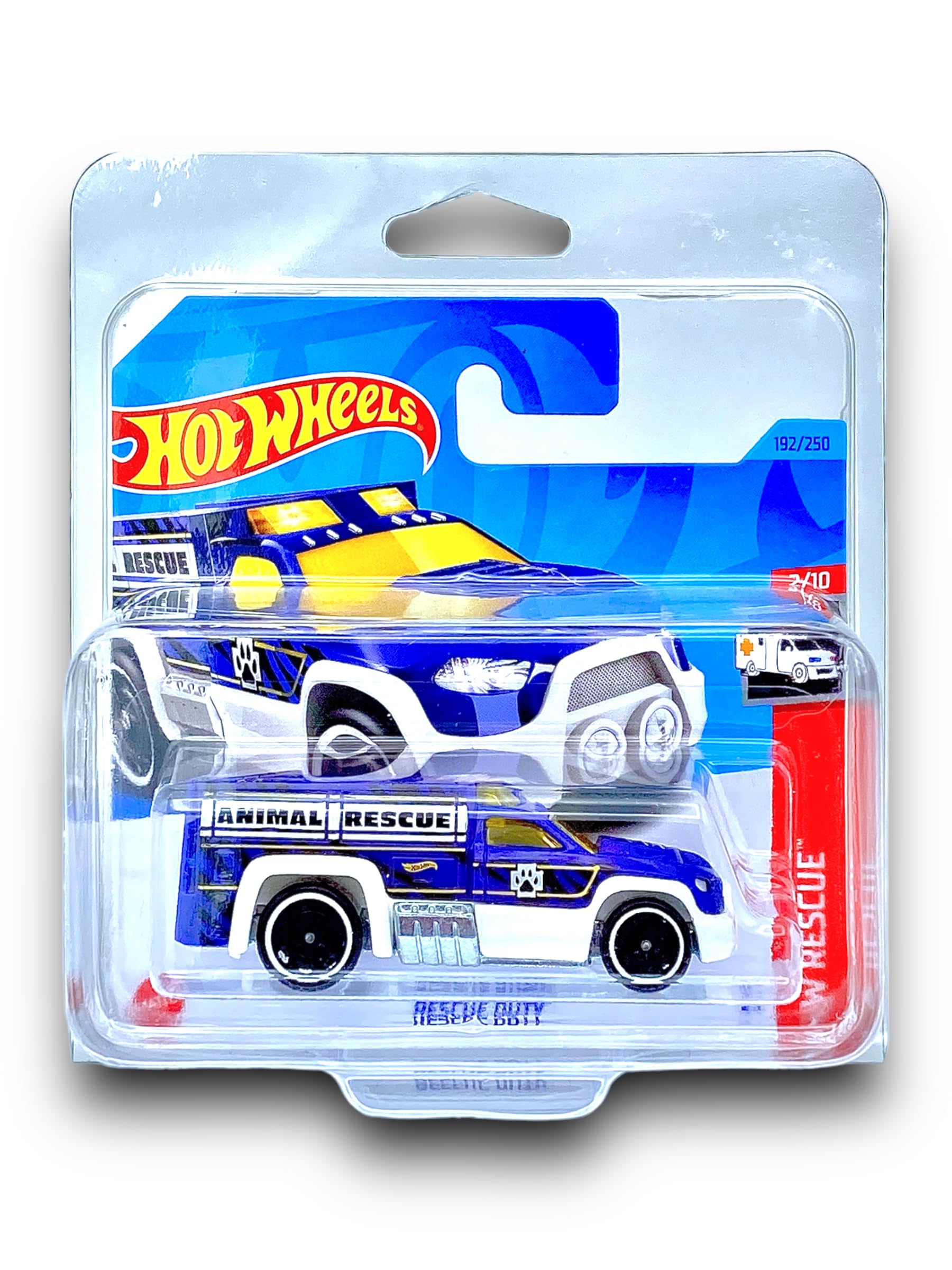 Hot Wheels Rescue Duty (Blue & White) 2/10 HW Rescue - 2023-192/250 (Short Card) - COMES IN A KLAS CAR KEEPER PROTECTIVE COLLECTORS CASE - HKJ20